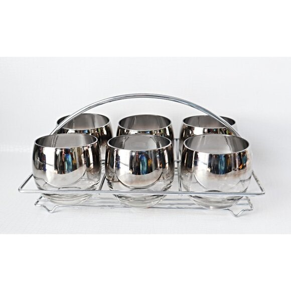 6 Mid-Century Modern Dorothy Thorpe Style Silver Rim Glasses Roly Poly With Chro - Picture 1 of 6